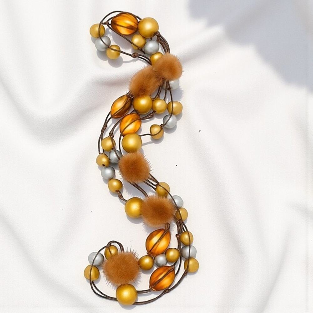 Silver & Gold Fuzzy Fur  Ball Statement Necklace